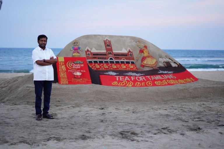 Sand Artist Padm Shri. Sudarsan Pattnaik with the sand art